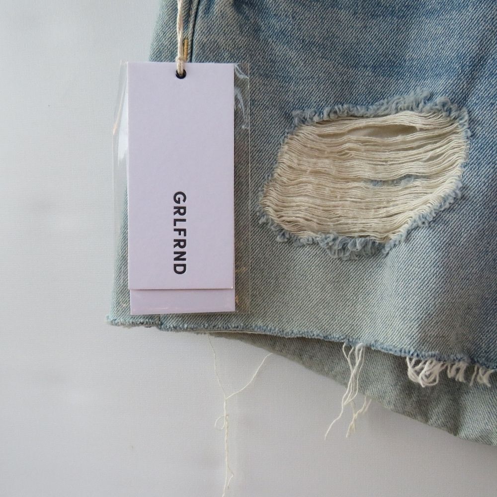 GRLFRND Shorts Women's 28 Blue The Adrianna Boho Distressed Jean Blue Shorts - Picture 9 of 16